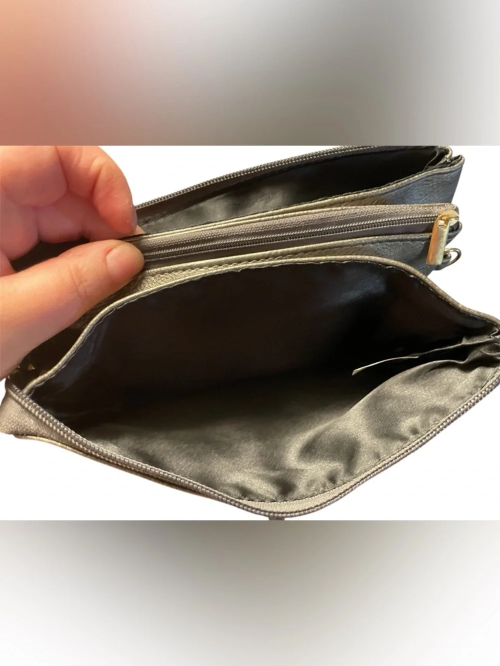 Cute tassel Monogram M Metallic Leather Crossbody. 6 width 9 inches length. - Picture 5 of 6